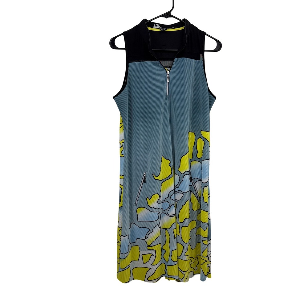 Jamie Sadock Dress Womens Large Blue Yellow Abstract Print Golf Athletic 91432